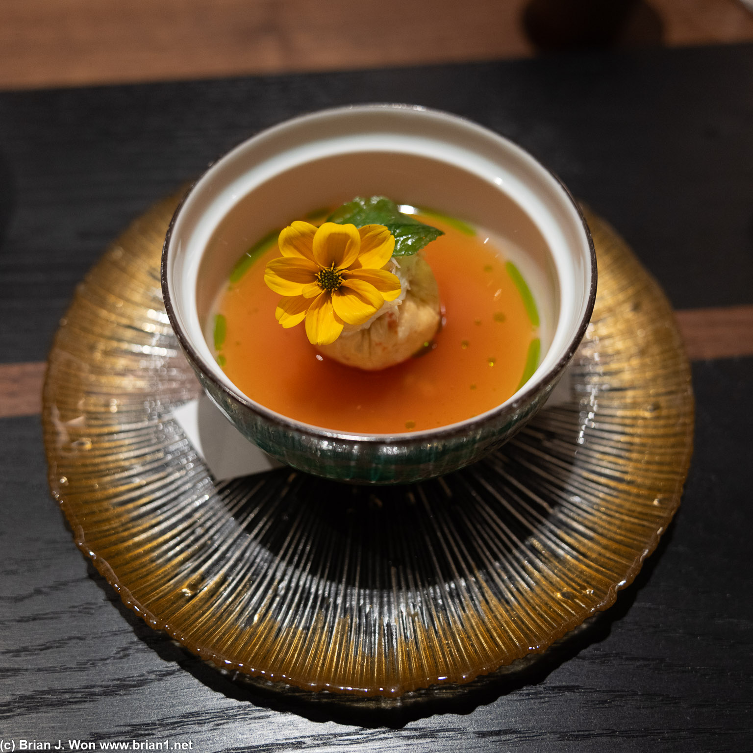 Mushimono: dungeness crab, tomato, basil, yama imo.