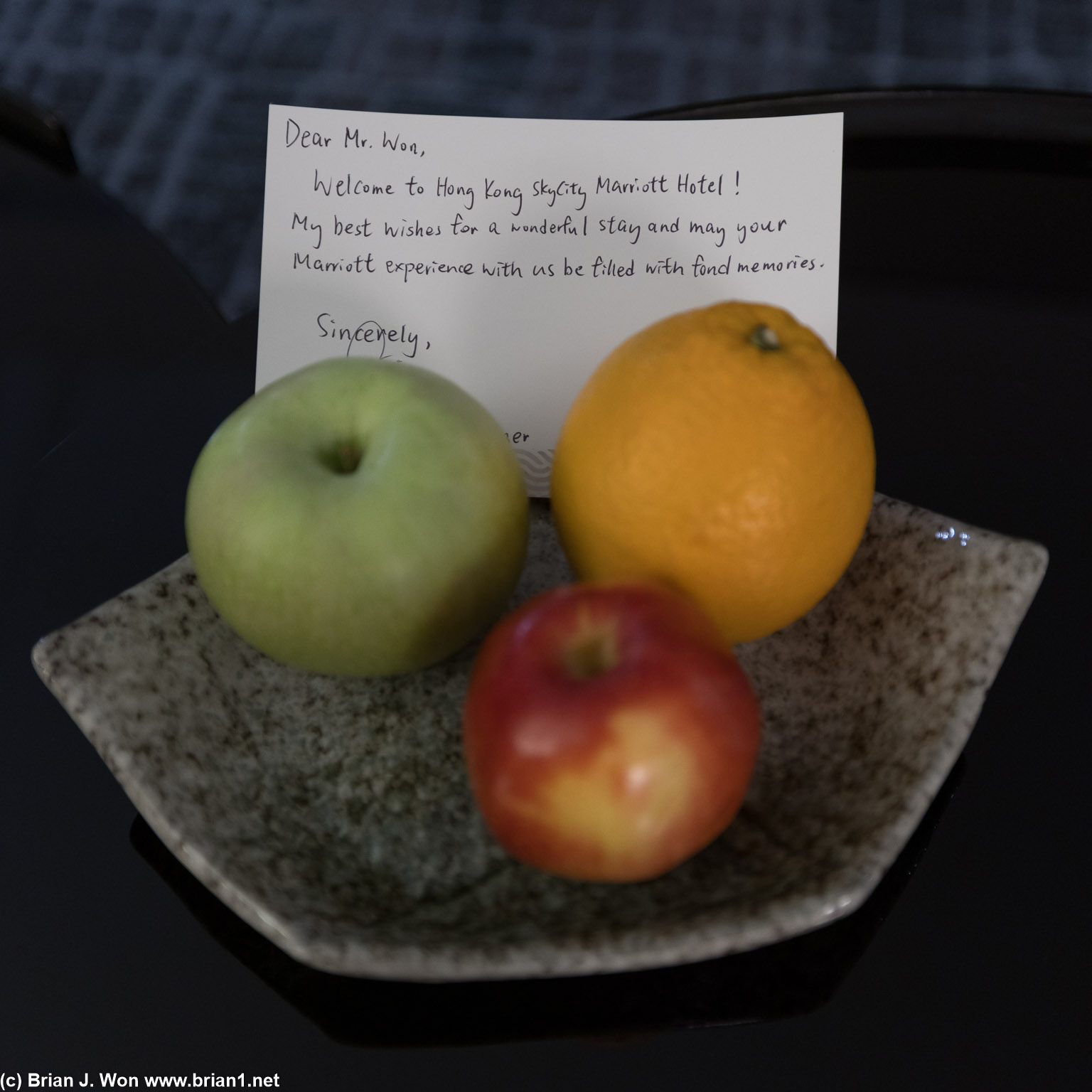 Welcome card and gift.