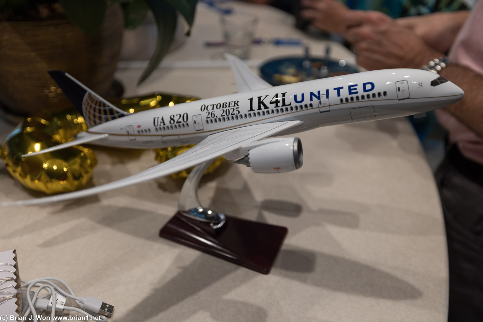 John's commemorative model airplane.