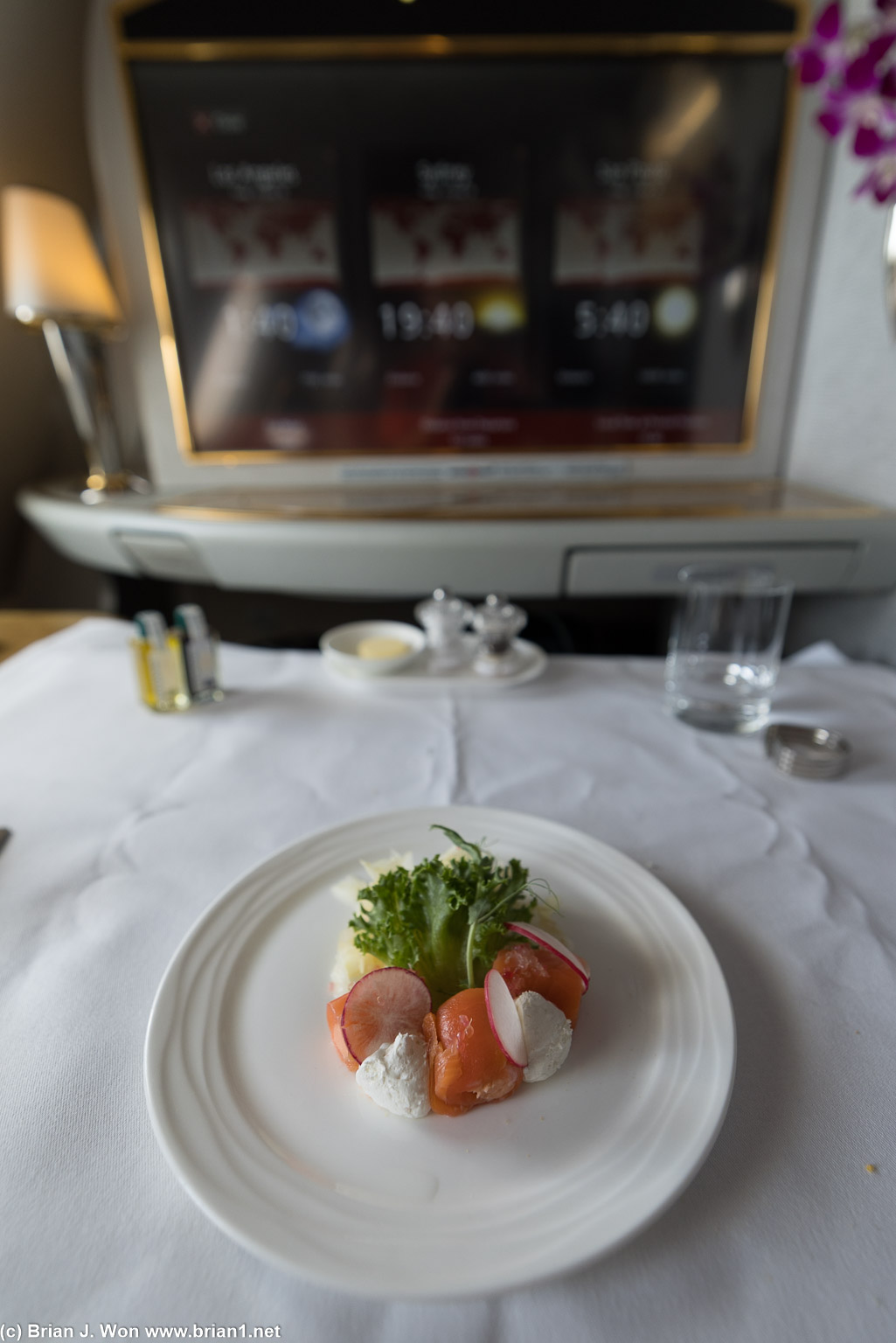 Next course, cheese and smoked salmon.