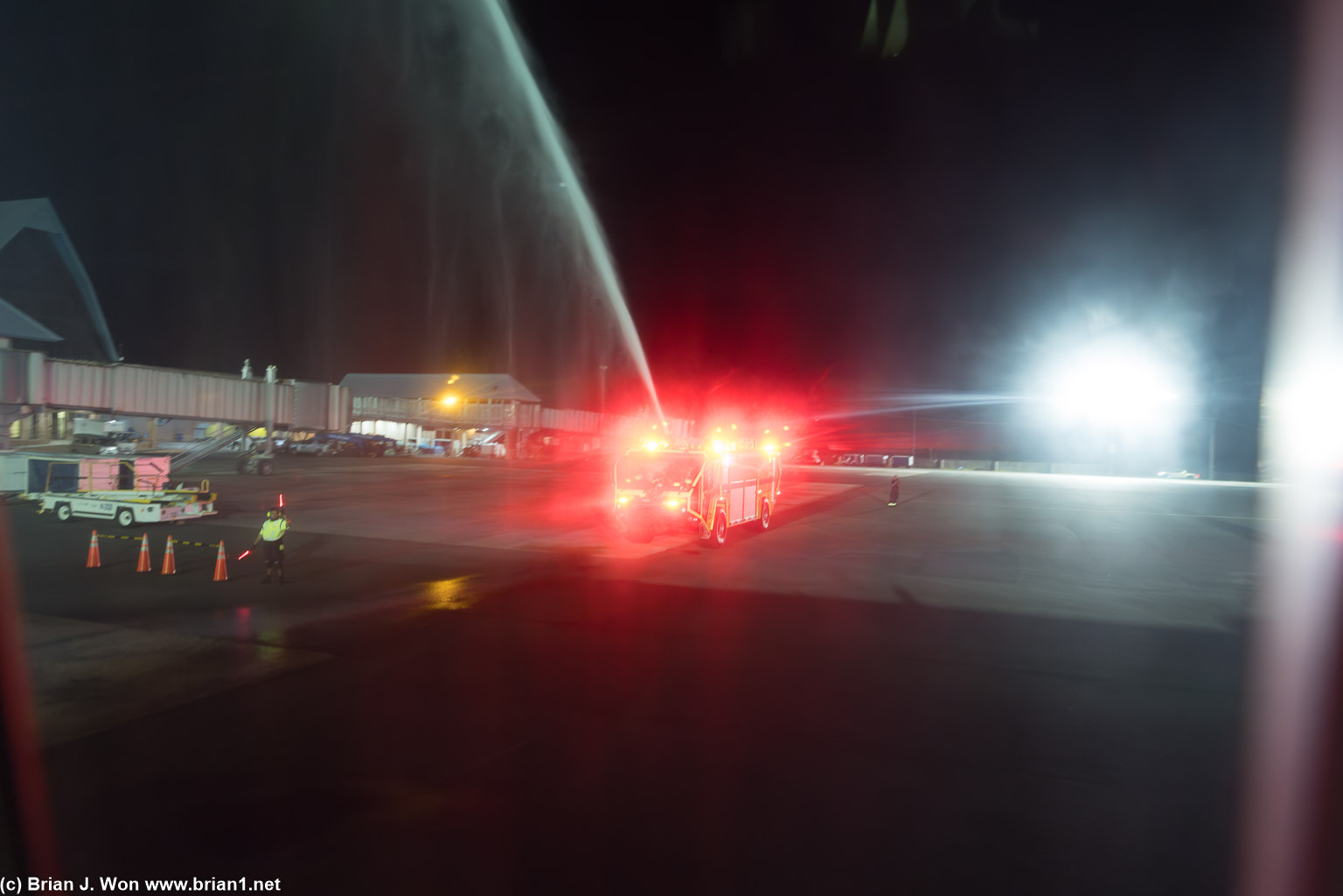 Water cannon salute on arrival.