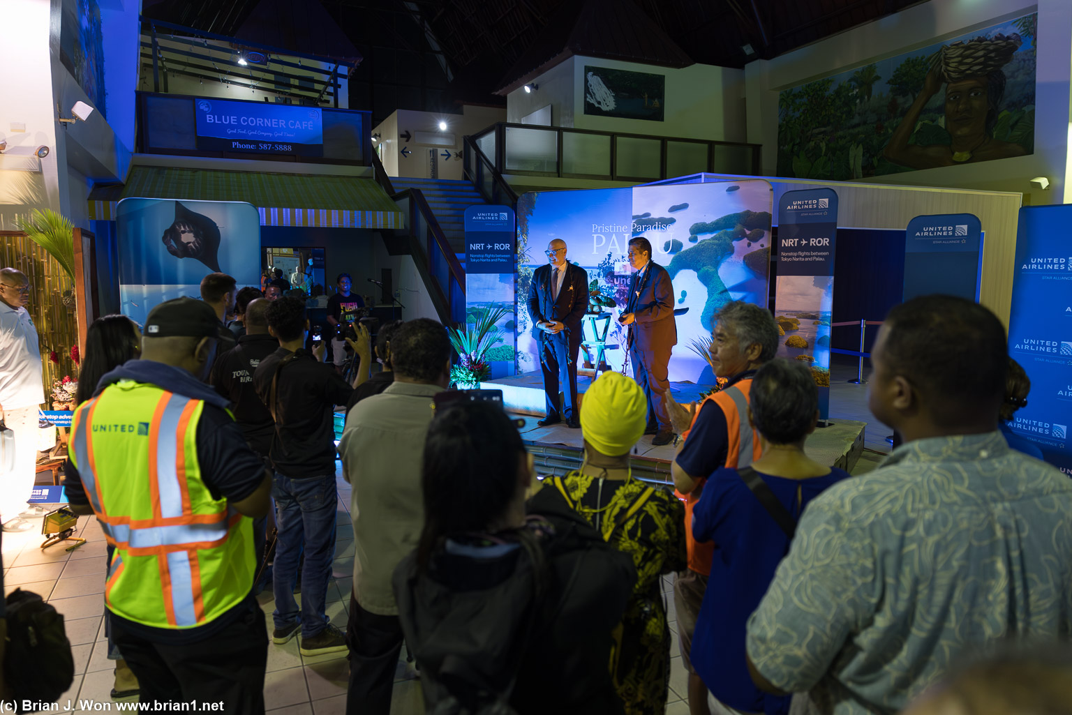 Steve Morrissey, vice president of regulatory and policy at United Airlines, with President of Republic of Palau, Surangel Whipps Jr..