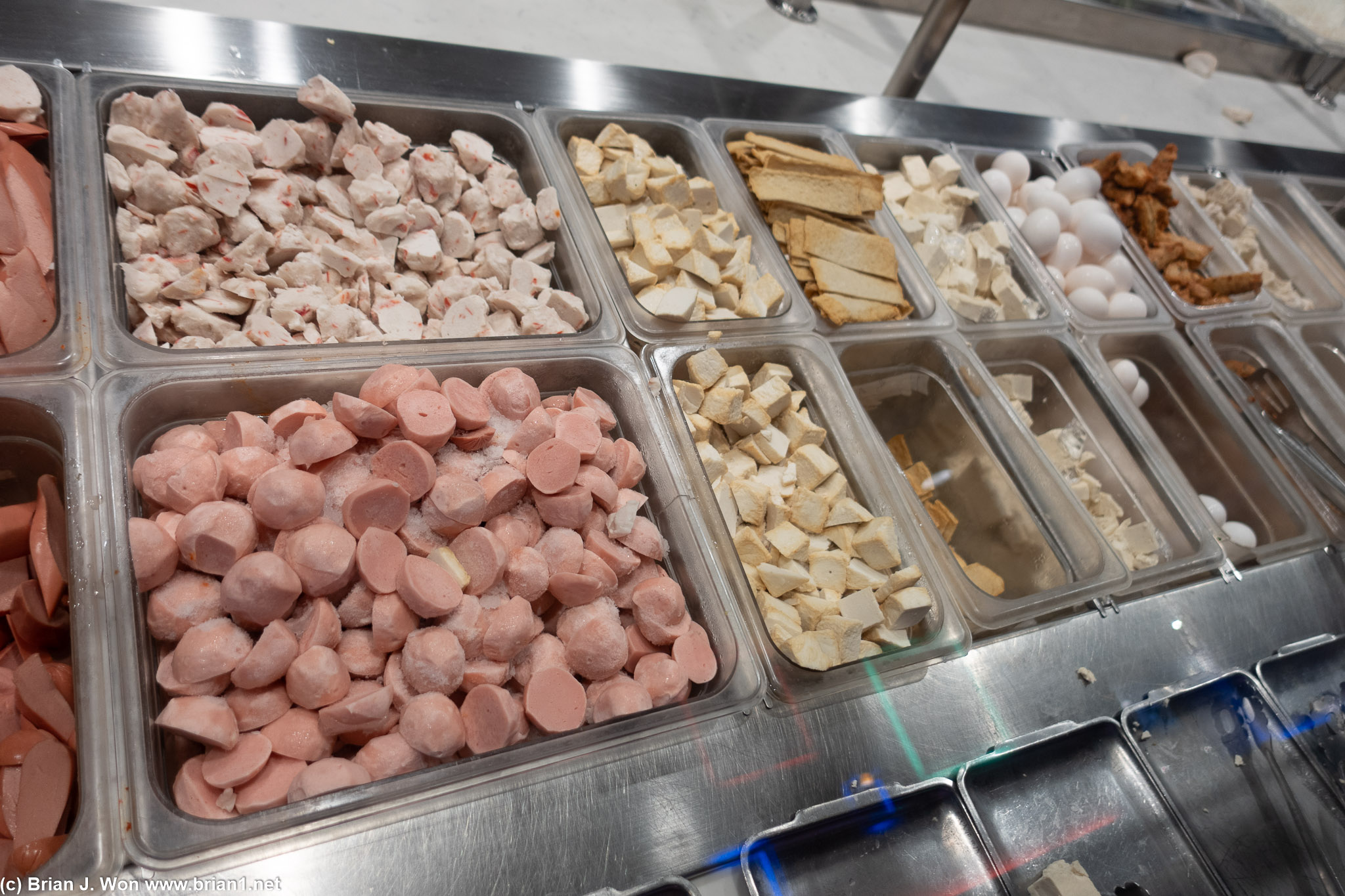 Lobster balls, fish balls, fish cakes, tofu, eggs...