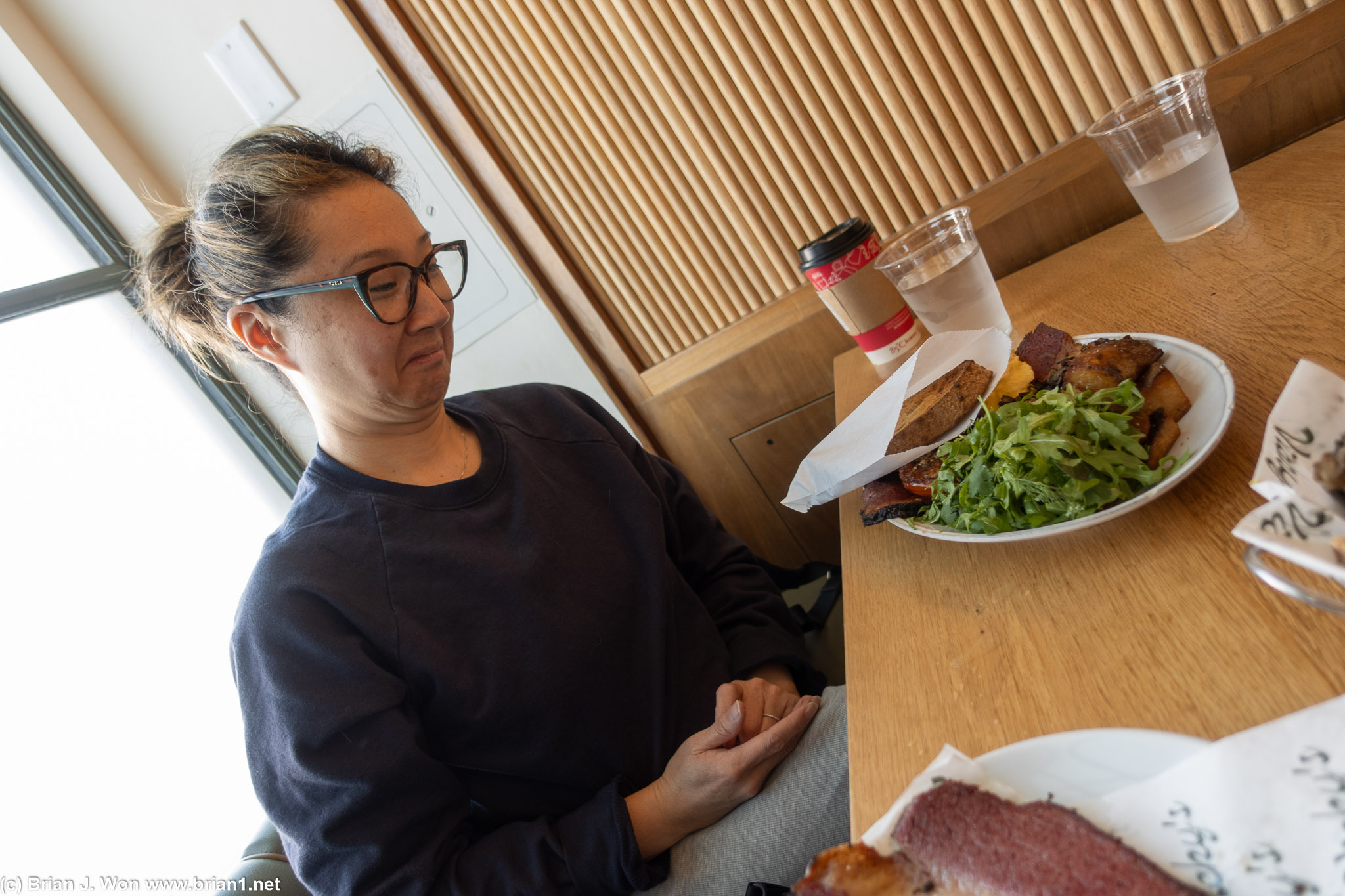 Pearl wondering just how much food she ordered.