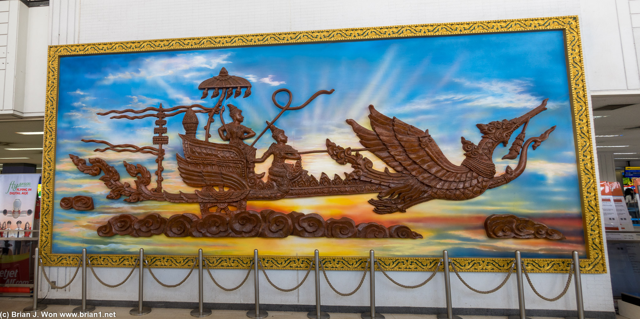 Carved and painted artwork inside.