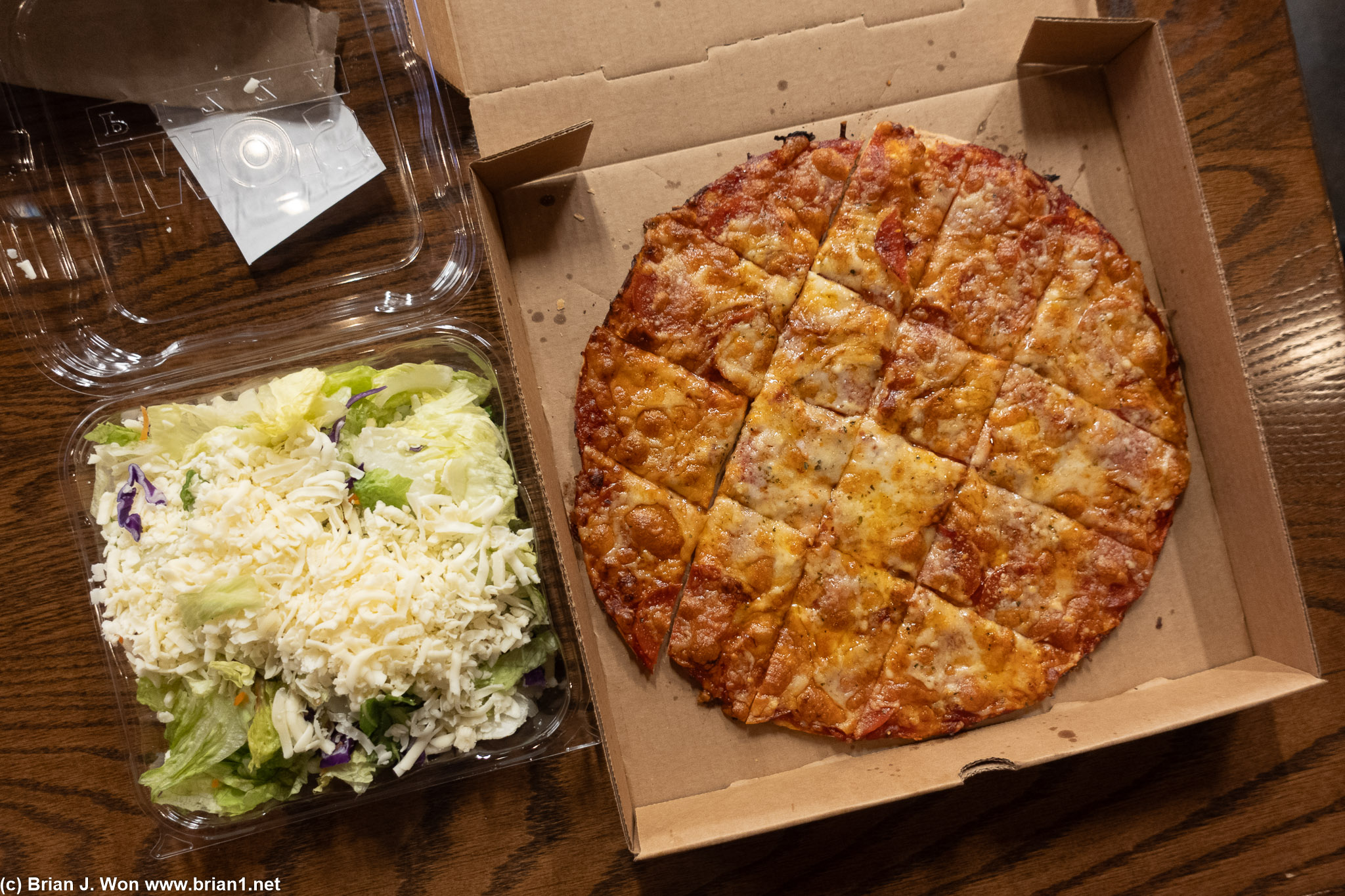St. Louis-style pizza and a "salad."