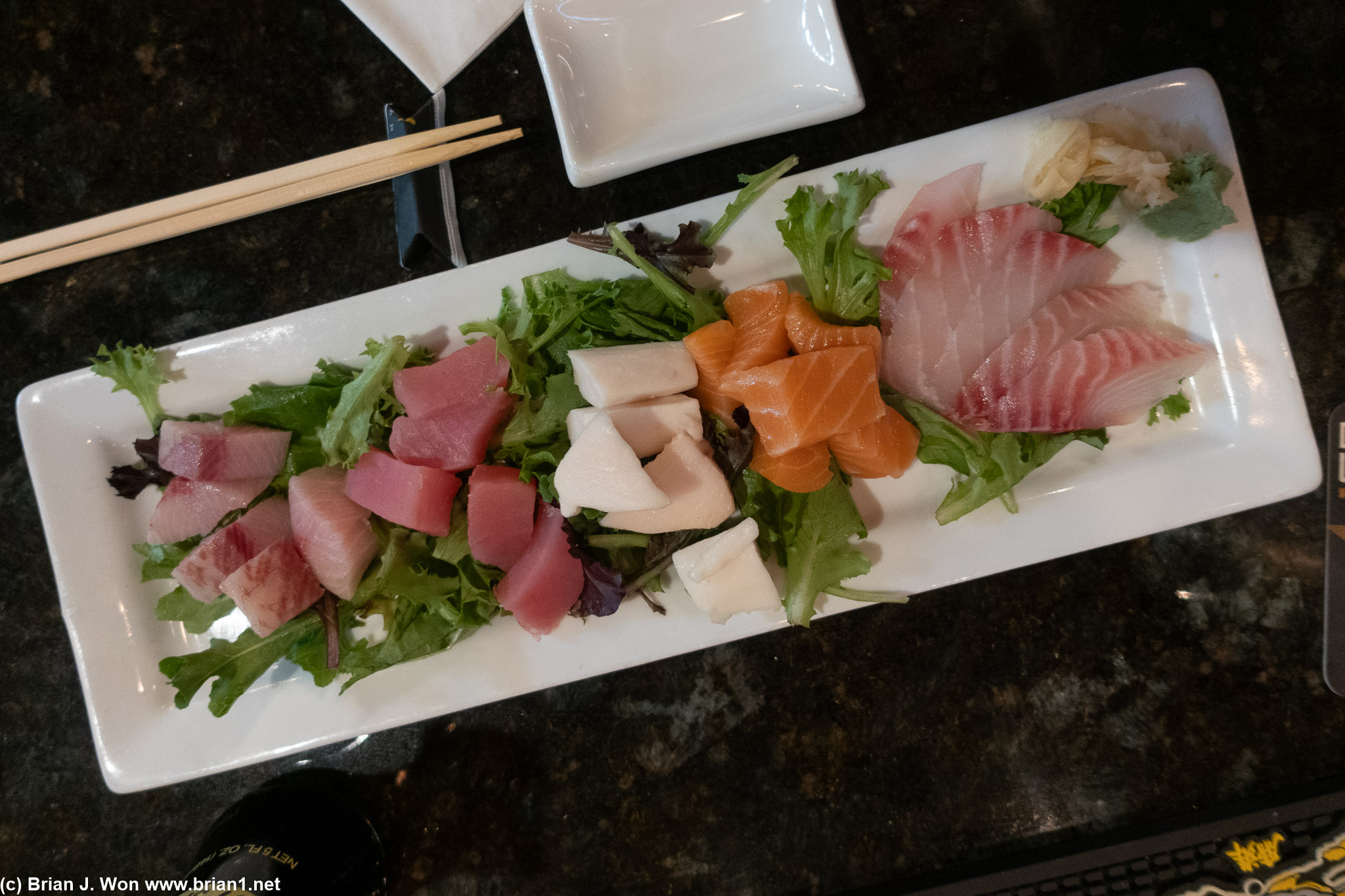 Large sashimi platter was pricey and very, very ordinary. Aka even my modest expectations were not surpassed.