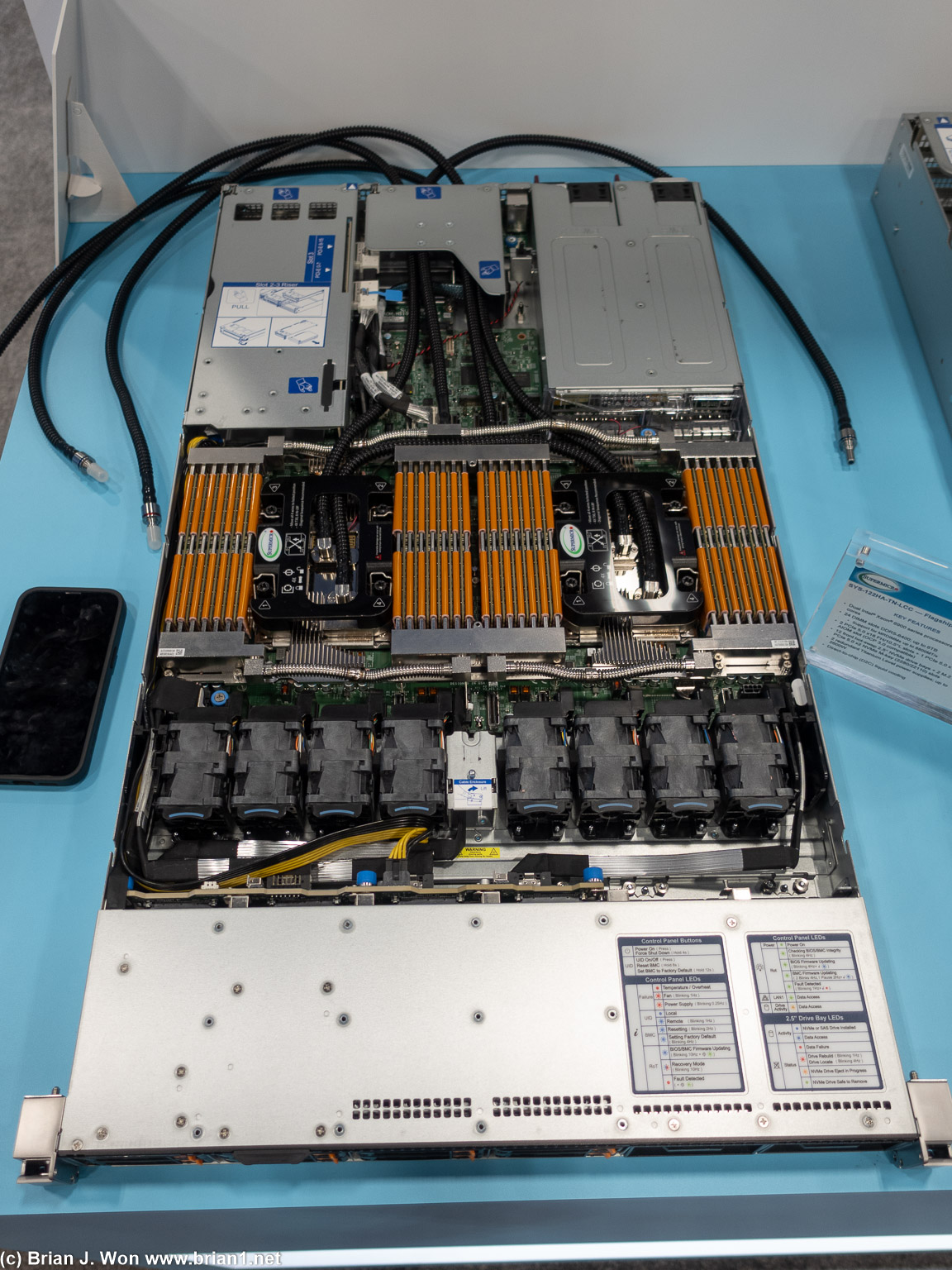 Supermicro X14 1U HYPER, SYS-122HA-TN-LCC, liquid cooled CPUs and memory.