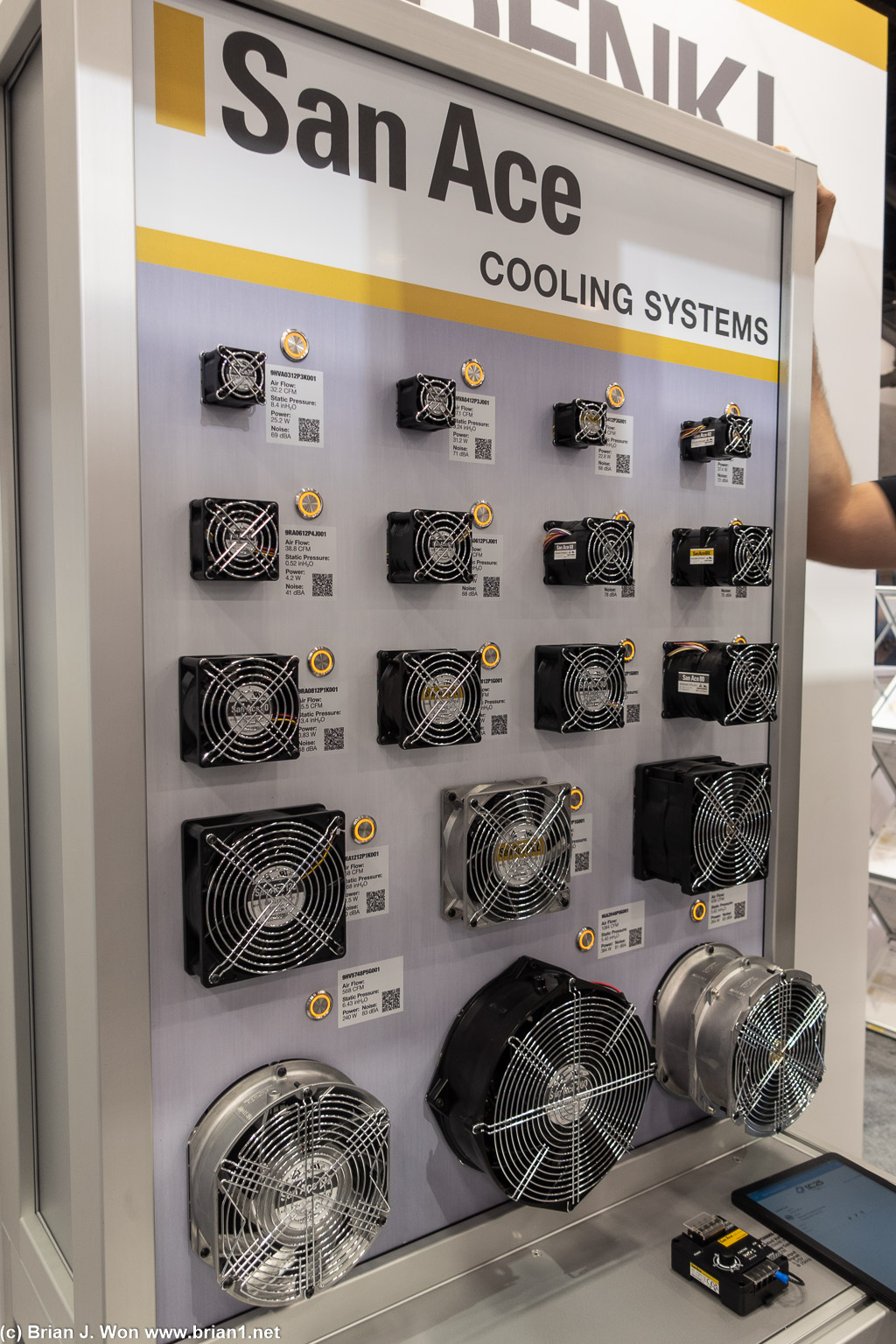 Sanyo Denki showing off their fans.