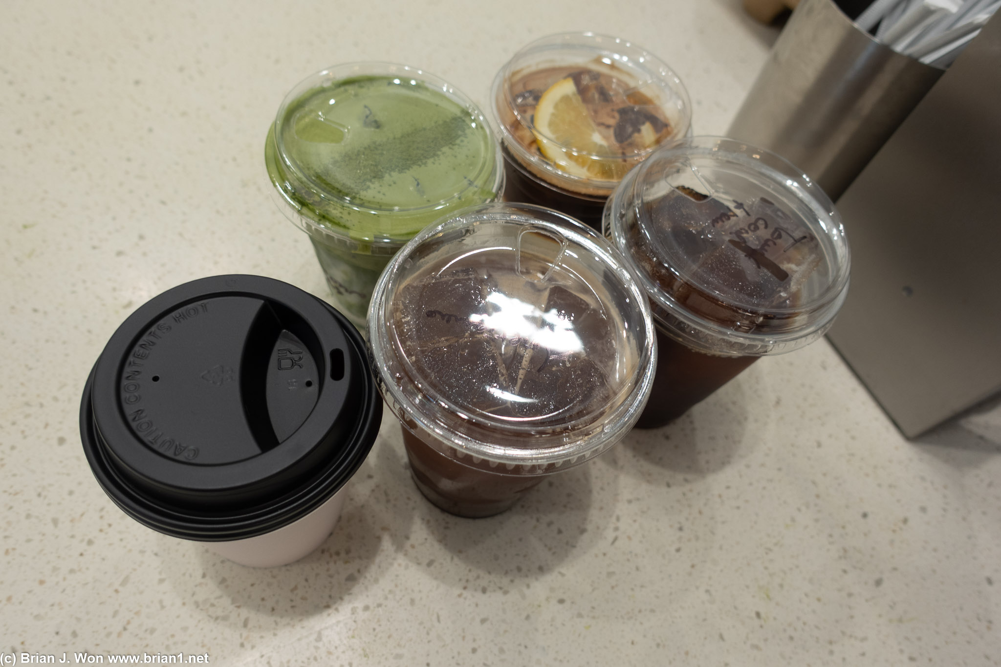 Matcha, tea, and coffee.