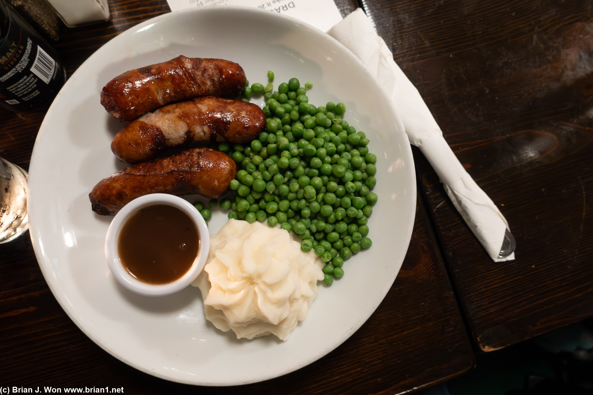 Bangers and mash are okay.