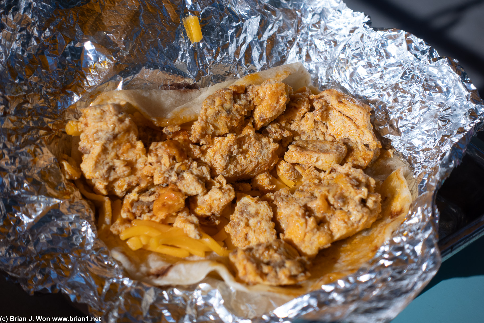 Guadalupe: cheddar, eggs, chorizo.