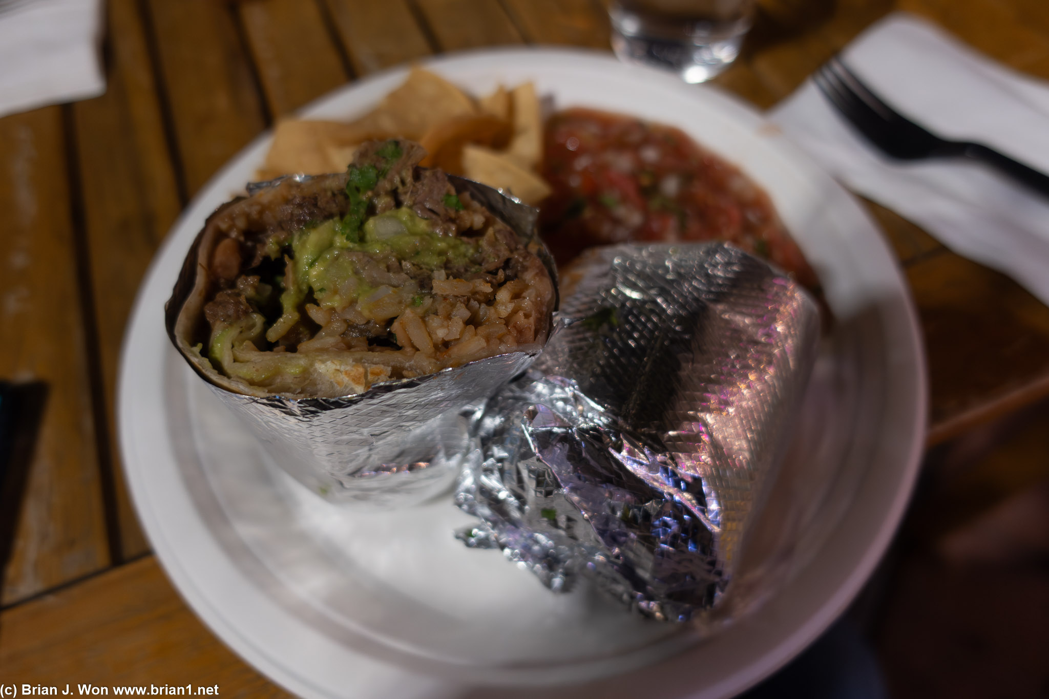 Pinches Tacos' lengua burrito.